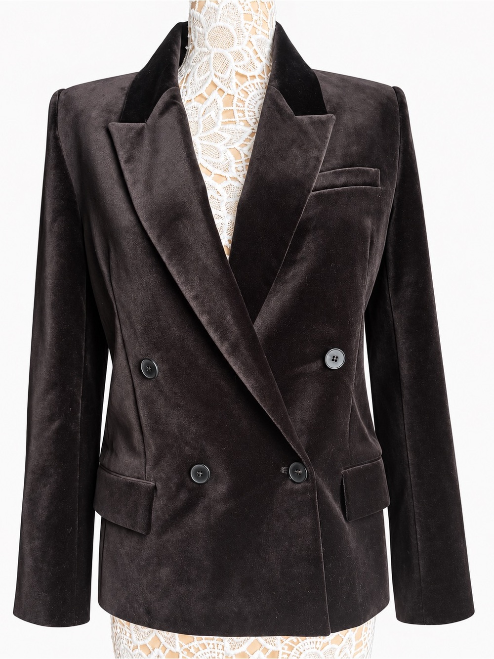NWT Zara ZW Collection Chocolate Brown Velvet Double Breasted Blazer Size Small